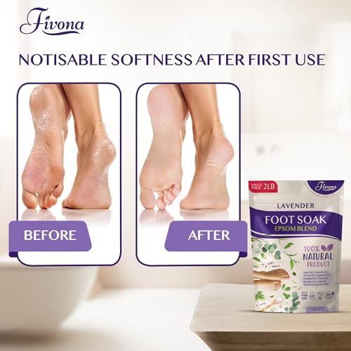 Foot Soak Epsom Salt with Lavender - Value Pack - 2 LB - Calming Foot Bath Salt, Relax & Renew Tired Feet, Soothe Soreness, Soften Calluses - Rejuvenating Pedicure Spa at Home