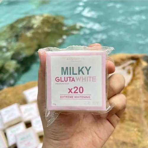Milky Gluta 𝐖𝐡𝐢𝐭𝐞 Soap 20x, 70g Glutamilk 𝐖𝐡𝐢𝐭𝐞𝐧𝐢𝐧𝐠 Soap, Milkygluta 𝐖𝐡𝐢𝐭𝐞 Bar Soaps, Premium 𝐁𝐫𝐢𝐠𝐡𝐭𝐞𝐧𝐢𝐧𝐠 Soaps for Face & Body, Deep Cleanse, Exfoliate (1PCS)