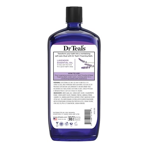 Dr Teal's Foaming Bath with Pure Epsom Salt, Soothe & Sleep with Lavender, 34 fl oz (Pack of 4)