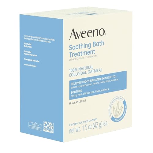 Aveeno Fragrance Free Soothing Bath Treatment, 100% Natural Colloidal Oatmeal, Sensitive Skin Bath Soak for Relief of Dry, Itchy, Irritated Skin Due to Eczema & Hives, Bath Packets, 8 ct. (Pack of 2)