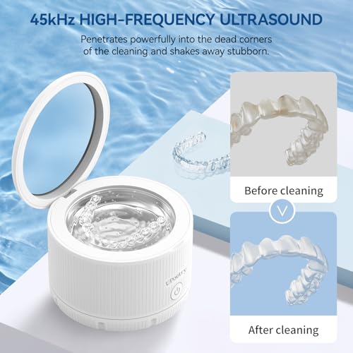 Retainer Cleaner Machine - Ultrasonic Retainer Cleaner, Dental Cleaning Pod for Braces, Dentures, Pacifiers, Mouth Guards, Jewelry & Toothbrush Heads, 150ml Portable Cleaning Machine