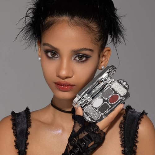 Flower Knows Swan Ballet Six-Color Makeup Palette,Eyeshadow,Blush,Highlighting & Contour All-in-One Face Makeup Palette with 4 Matte+2 Shimmer Smoky Shades(02 Black Swan,0.23 Oz)