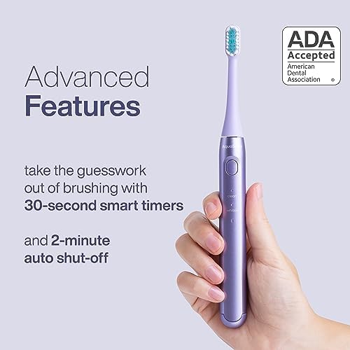 Aquasonic Icon ADA-Accepted Rechargeable Toothbrush | Magnetic Holder & Slim Travel Case | 2 Brushing Modes & Smart Timers | Gentle Micro-Vibrations (Lilac)