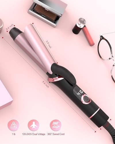 Mini Curling Iron for Travel, Dual Voltage Curling Wand with European, UK Plug Adapter, Small Wave Hair Curler for Short, Long Hair, Tiny Long Barrel Hot Tool Temp Control up to 410℉, 1 Inch