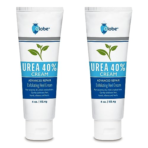 Globe (2 Pack Urea Cream 40% - (4 oz) Intensive Hydration for Dry and Cracked Heels, Feet, Hands, Elbows and Knees - Callus Remover for Women - Helps Athletes Foot - Foot Odor - Total 8 oz