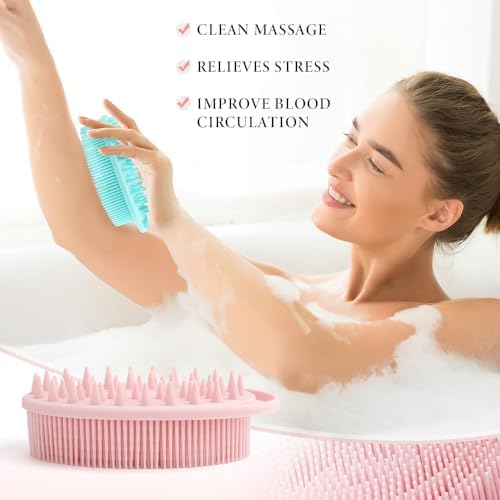 Silicone Body Scrubber, Silicone Loofah, 3 Pcs Silicone Shower Scrubber, Exfoliating Silicone Shower Scrubber, 2 in 1 Silicone Body Scrub Brush Scalp Massager Shampoo Brush for All Skin Men Women Kids