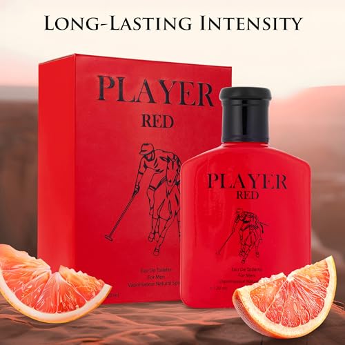 NovoGlow Player Red EDT - Top Notes of Cranberry, Sparkling Red Grapefruit, Cedrat, Italian Lemon, Lavandin & Clary Sage - Base Scents of Redwood, Amber Woods & Coffee Accords - Elegant 120ml Bottle
