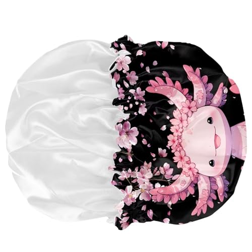 Floral Axolotl Kids Girls Sleeping Cap with Elastic Band Softy Baby Bonnet Large Tops, Comfortable Sleep Bonnet Night Sleep Caps