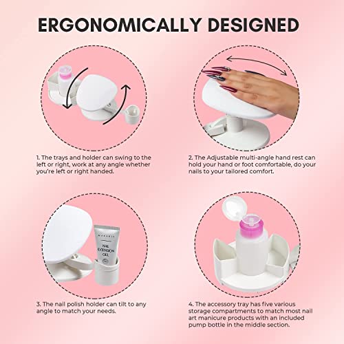 Makartt Nail Stand Hand Rest for Nails, Manicure Supplies with Multi Angle & Polish Trays, Foot Station Supply for Salon Home DIY