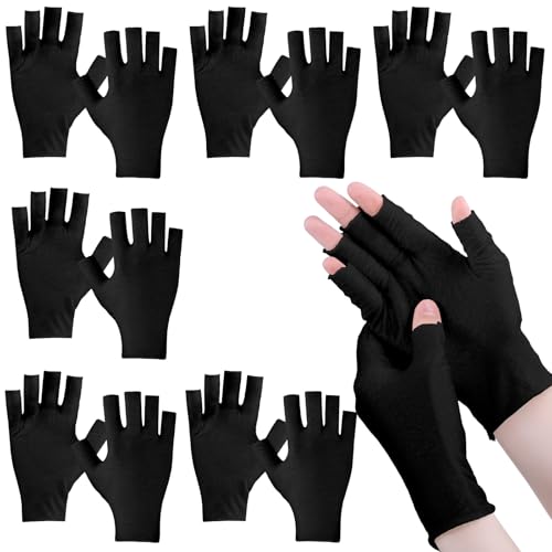Geyoga 6 Pairs Fingerless Moisturizing Gloves Eczema Cotton Gloves for Adults Half Finger Touchscreen Lotion Overnight Dry Hands for Women Sleeping(Black)