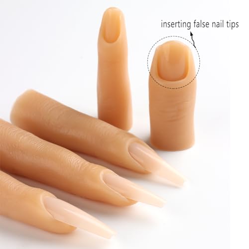 Silicone Practice Fingers for Acrylic Nails, 5PCS Soft Fake Fingers for Nails With 96PCS False Nail Tips, Nail Training Mannequin Finger, Nail Practice Hand for Acrylic Nail Kit