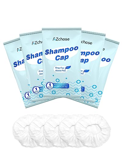 No Water Rinse Free Shampoo Caps for Camping & Home Care, Dry Hair Washing Caps for Adult & Elderly, Waterless Shampoo Shower Caps for Bedridden Patients, Microwaveable & Alcohol-Free, 5 Pack