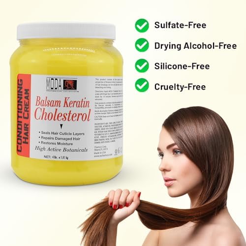 MODA - Cholesterol Deep Conditioning Hair Cream with Keratin, Panthenol, Collagen Amino Acids, Jojoba Oil, and Vitamin E – 64 Oz