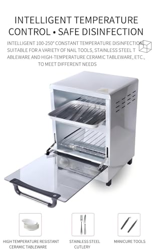 Sterilizer for Nail Tools, 12L Multifunctional High Temperature Cleaning Dry Box Stainless Steel with Temp Control, Tweezer Sterilizer, Stainless Trays, Timer, Nail Salon Equipment
