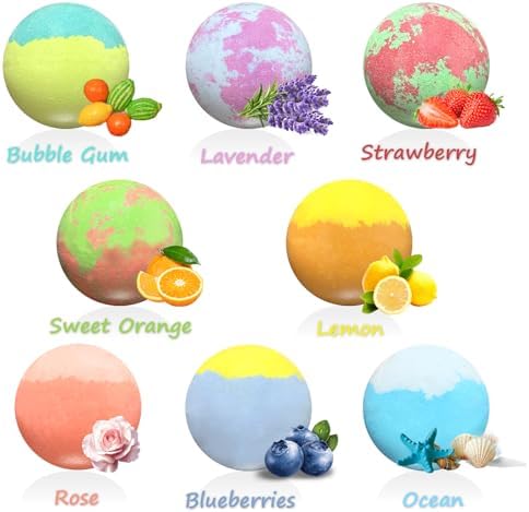Bath Bombs for Kids with Surprise Toys Inside, 8 Pcs 3.5 Oz Light Up Bath Bombs Gift Set with Essential Oils, Handmade Spa Moisturizing Bath Bombs for Women Relaxing, Birthday, Party, Christmas