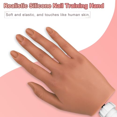 Practice Hand for Acrylic Nails,Silicone Nail Practice Hand with Stand Bracket,Realistic Bendable Mannequin Hand, Fake Hand for Nails Display, Manicure, Nail Tech