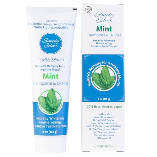 Simply Silver Toothpaste - Nano Hydroxyapatite & Colloidal Silver Natural Toothpaste & Oil Pull, Fluoride Free, Remineralizing & Sensitive Teeth New Formula, 4 oz (Mint)
