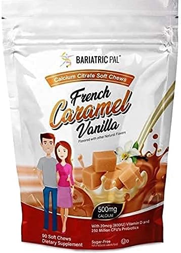 BariatricPal 90-Day Bariatric Vitamin Bundle (Multivitamin ONE 1 per Day! Capsule with 60mg Iron and Calcium Citrate Soft Chews 500mg with Probiotics - French Caramel Vanilla)