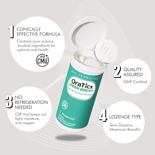 Green Breath Oral Care Probiotics, Naturally Support Freshens Bad Breath & Healthy Mouth, Dental Probiotic Supplement 8 Billion CFU, Mint Flavor 30 Lozenges 1-PK