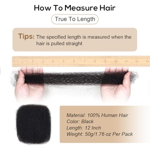 Afro Kinkys Bulk Human Hair, 12 inch 4c Kinky Curly Bundles Human Hair for Twist/Permanent Loc Extensions/Braiding/Repair Locs Can Dye and Bleach(50 Gram),Black