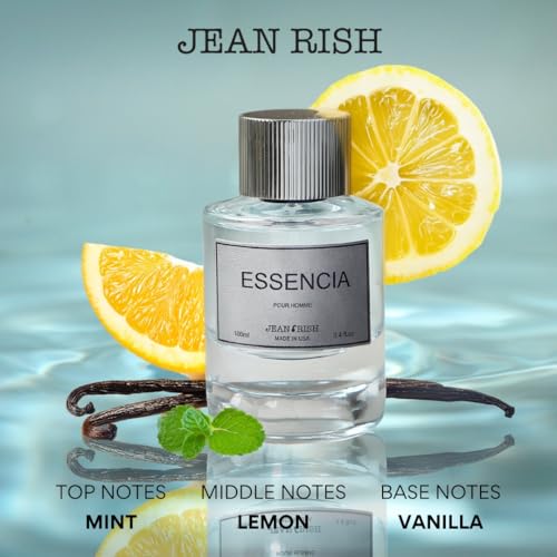 Jean Rish Essencia Pour Homme Eau De Parfum for Men (3.4 Fl Oz / 100ml) with Mint, Lemon & Vanilla Notes - Long Lasting and Luxury Fragrance