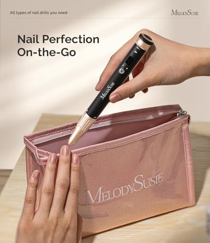 MelodySusie Portable Electric Nail Drill 30,000RPM, SM220G Cordless Rechargeable Electric Nail File, Professional Efile Manicure Pedicure Polishing Tool with Bits Sanding Bands Kit, Black