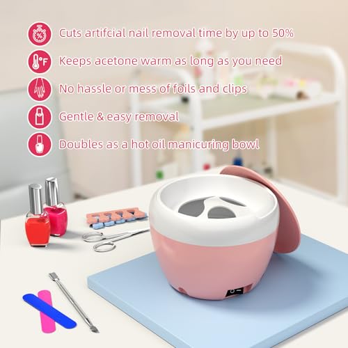 Electric Nail Soaking Bowl Acetone Proof, 50% Faster Soak off Bowl | Acrylic Nail Removal Kit | Power Dip Remove kit | Acetone Soak-Off Bowl Heated Gel Nail Polish Remover Bowl for Nails Salon Home