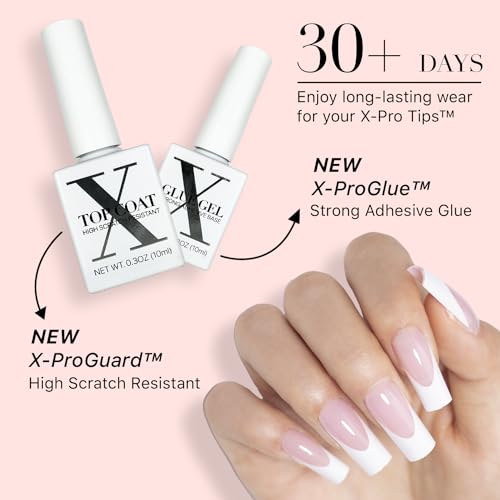 SXC Cosmetics X-Pro Tips Top Coat & Glue Gel Duo Set - Achieve Perfect French Acrylic Nails with Ease