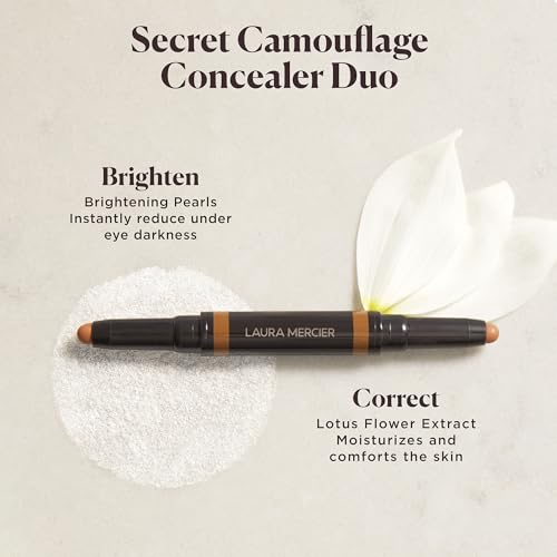 Laura Mercier Secret Camouflage Brighten and Correct Duo, 2-in-1 Face and Under Eye Concealer Stick, Blurs Imperfections and Reduces Appearance of Undereye Dark Circles, Full Coverage