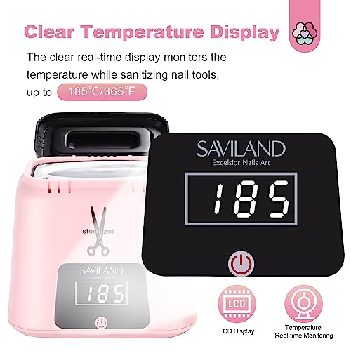 SAVILAND Nail Tool Sterilizer Electric: High-Temperature 365℉ Sterilizer for Nail Tools Portable Pink Nail Sterilizer with Glass Beads to Sterilize Any Metal Tools Salon & Esthetician Supplies