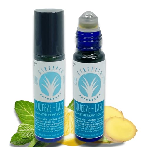 Stripped Bath & Body Queaze Eaze Essential Oil Roll On | Stomach Support Essential Oil Blend with Ginger, Lemon, Peppermint, and Fennel – Skin-Friendly Carrier Oils | Stocking Stuffer Gift