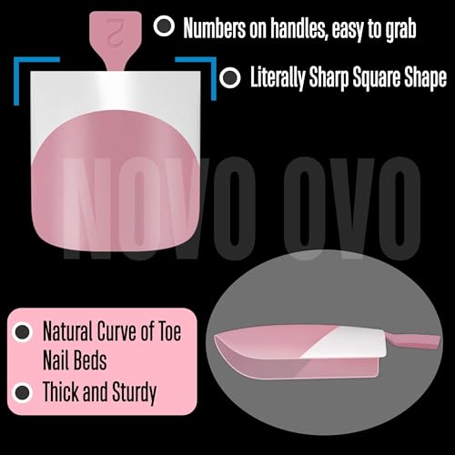 French Tip Toe Nail Tips Press on, Sharp Square Pre-Designed Soft Gel False Toenail Extension, BERRY PINK Pre-applied Tip Primer & Base Coat, Full Cover Acrylic for DIY x 15 Sizes 240 pcs