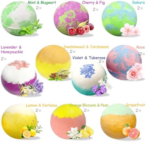 Bath Bombs for Women, 20 Pcs Handmade Bubble Bathbombs Gift Set, Shea & Coco Butter Dry Skin Moisturize, SPA Relaxing Gifts for Women & Men, Her, Girls, Wife, Birthday (Package May Vary)