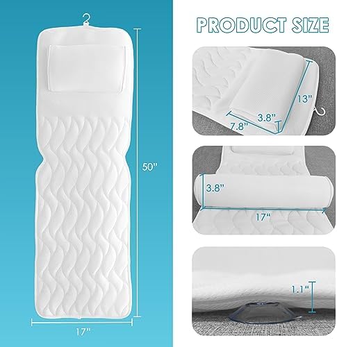 AEROiVi Full Body Bath Pillow with Lumbar Pillow Bathtub Cushion with 14 Suction Cups 3D Air Mesh Fit Any Tub Luxury Bathroom Accessories