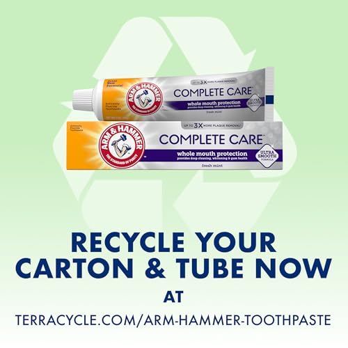 ARM & HAMMER Complete Care Toothpaste, Teeth Whitening Toothpaste with Baking Soda, Fluoride, Whole Mouth Protection, Fresh Mint Flavor, 6.0 oz (Pack of 4)