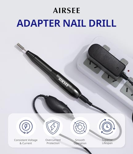 AIRSEE Home Lite Portable Electric Nail Drill Machine with adapter for Beginners, EFile for Acrylic Gel Nails and Manicure Pedicure Polishing Shape, Electric Nail File Kit for Home, Purple