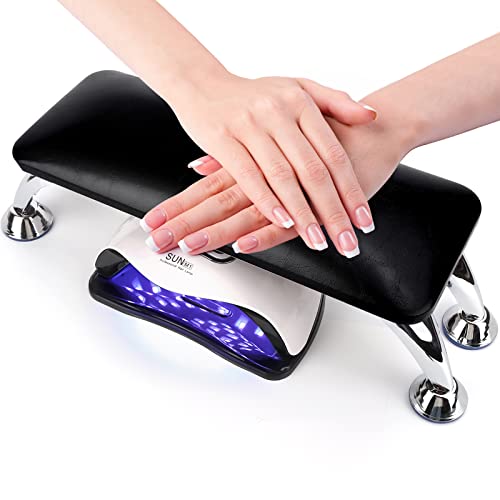 Nail Arm Rest for Acrylic Nails, Microfiber Leather Nail Hand Rest Cushion for Nails, Soft Hand Pillow Footstool with 4 Stainless Steel Stands Thick Sponge Nail Pillow for Nail Tech Use (Black)