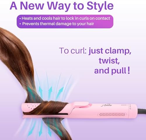 Asani 360° Airflow Styler - 2-in-1 Professional Curling Wand & Hair Straightener - Flat Iron Curler with Cooling Fan, Air Vents - Crimper Styling Tool for Volume & All-Day Curls - for All Hair (Pink)