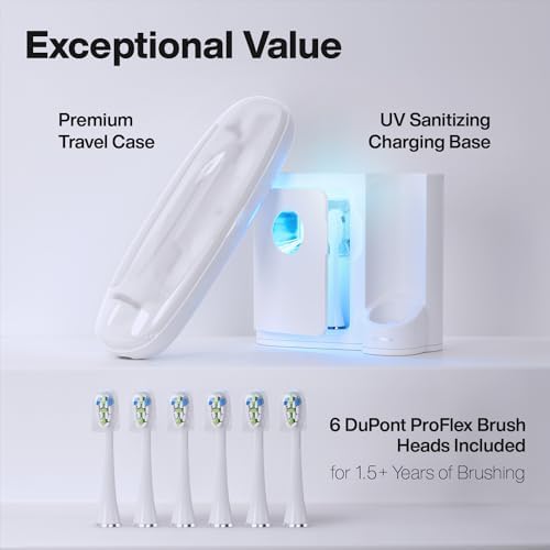 Aquasonic Vibe Series PRO – Ultra-Whitening Electric Toothbrush – 5 Modes & Smart Timers – UV Sanitizing Base – ADA Accepted (Optic White)
