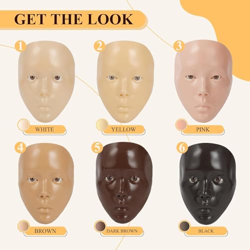Silicone Makeup Practice Head, Set with Face Painting Mannequin, Brushes and Eyebrow Pen, Ideal Gift for Beginners & Enthusiasts to Improve Makeup Skills, Yellow