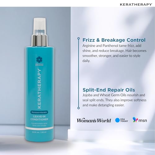 Keratherapy Keratin Infused Moisture Leave In Conditioner Spray, 8.5 fl. oz., 251 ml - Hydrating Leave in Conditioner Spray with Jojoba Oil, Panthenol, Arginine Amino Acid & Wheat Oil for Damaged Hair