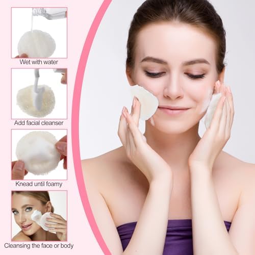 Bokon 50 Pcs Loofah Exfoliating Face Pads Sponge Body Face Scrubber Remove Dead Skin Facial Loofah Pad Bulk for Bath Shower Spa Skin Cleaning Women Men(Round,2.36")