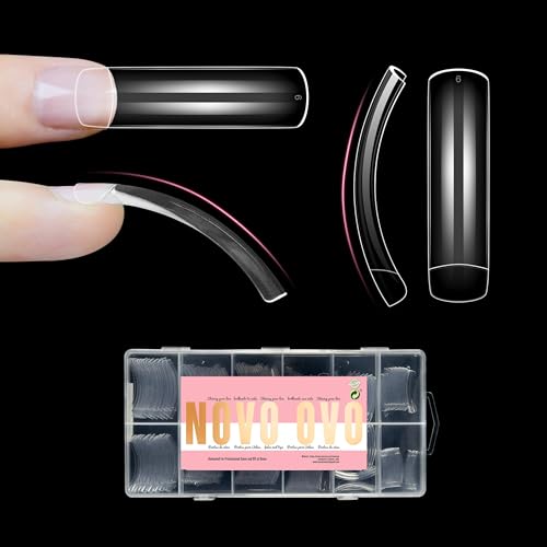 Half Cover XXL Curved Nail Tips, Square Shallow Paste Soft Gel x Long L XL XXXL Hawk Curve Claw 90s' Y2K Fake Nails Extension kit, Clear Soft French False Nail for Acrylic 12 Sizes 240pc