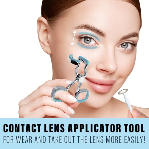 Contact Lens Applicator Tool, Eye Opener for Contacts for Easy Insertion and Removal, with Contact Lens Case, Sucker+Tweezer with Soft Tip, Blue