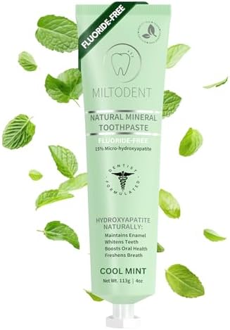 MILTODENT Premium Hydroxyapatite Toothpaste – 15% Micro-Hydroxyapatite | Fluoride-Free, Best Taste, Foam-Free, Natural Mineralizing | Safe Alternative to Nano-Hydroxyapatite | SLS-Free & Natural 4oz