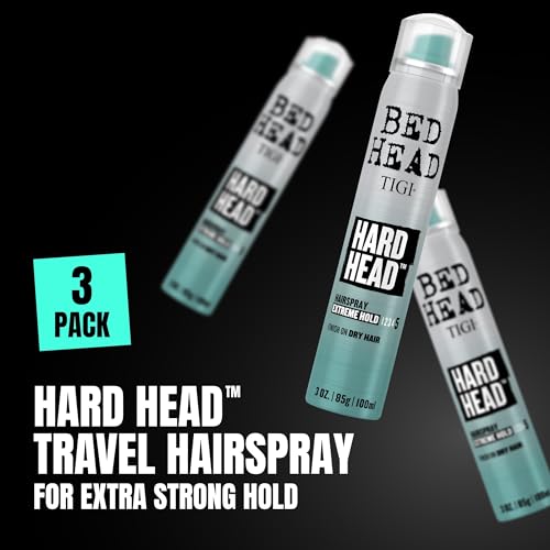 TIGI Bed Head Hard Head Hairspray for Extra Strong Hold - For All Hair Types - With Instant Dry & Natural Shine -Use on Dry Hair - Premium Hair Care Products for Women & Men Travel Sized-3 oz (3 Pack)