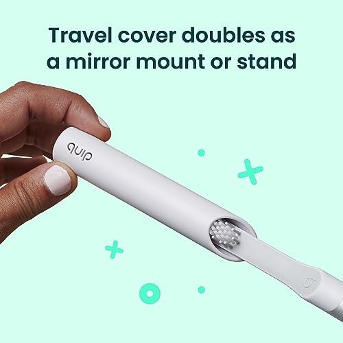 Quip Sonic Toothbrush for Adults with Timer - Includes Extra Brush Head and Travel Cover Mount - Electric, Soft Bristle Refill Head, Metal Handle, 3 Month Battery Life - Travel Toothbrush - Slate
