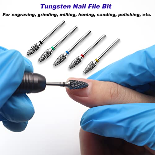 Fantexy Nail Drill Bits Set for Acrylic Nails,3/32 Inch Professional Tungsten Nail File Bits Nail Art Tools,Manicure Pedicure Shapen Remove Tools, Home Salon Use(5Pieces