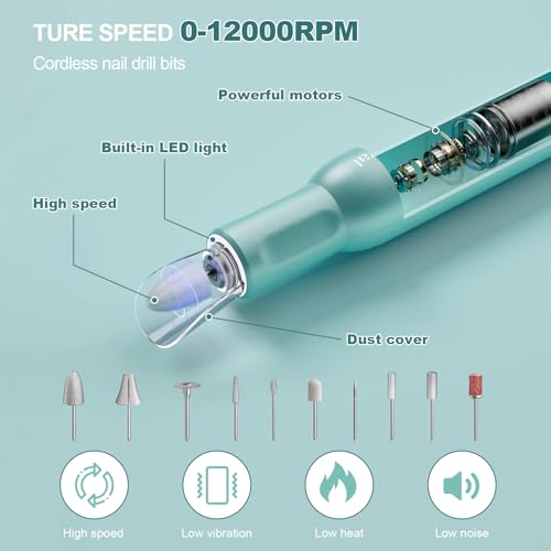 Nail Drill Kit, Cordless Electric Nail Drill Professional Kit 20000rpm Electric Nail File Drill for Acrylic Gel Nails, E-File Nail Kit for Manicure Salon Home