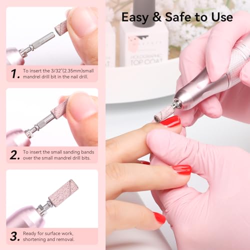 Makartt Nail Drill Bits Sanding Bands for Nail Drill-100Pcs 4 Color Coarse Fine 80/120/180/240 Grit File Sand with 3.1mm Mini Mandrel Nail Bit Set for Acrylic Nails Gel Manicures and Pedicure